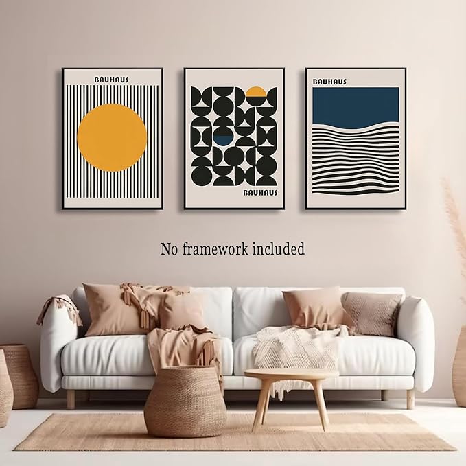 3Pcs Bauhaus Style Wall Art Bohemian Abstract Wall Decor Minimalist Canvas Mid Century Moderngeometry Poster Prints Painting Picture Suitable for Living Room Bedroom （16x24 unframed）