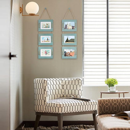 DLQuarts 5x7 Hanging Picture Frames Collage Wall Decor, Photo Frames 5x7 Without Mat & 3.5x5 with Mat, Rustic Wood 3-Frame, Ocean Blue, 2-Pack