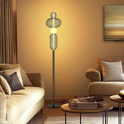 NUÜR LED Dimmable Floor Lamp with Remote & Foot Switch, Adjustable Color Temperature & Stepless Dimming, Modern Industrial Mesh-Shade Tall Standing Lamp, Black Corner Lamp for Living Room Bedroom