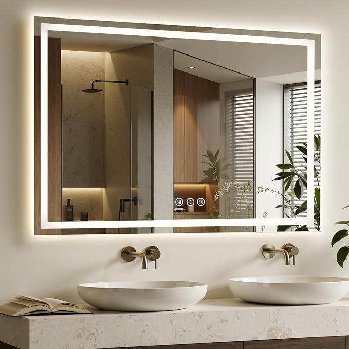 60X40 LED Bathroom Mirror with Lights, Anti-Fog, Backlit + Front Lit, Lighted Bathroom Vanity Mirror for Wall, Memory Function, Dimmable, Tempered Glass, Shatter-Proof