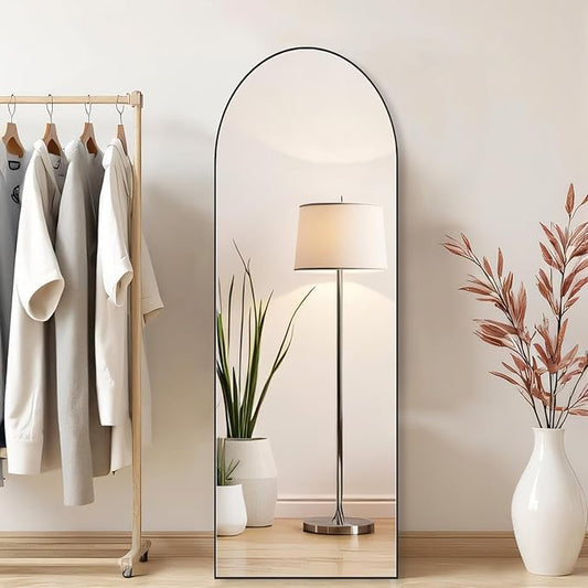 Arched Mirror Full Length, Upgraded 16"x59" Body Wall Mirrors with Shatter-Proof Glass, Floor Standing, Hanging or Leaning, Tall Arch Mirror with Stand Aluminum Alloy Frame for Bedroom, Black