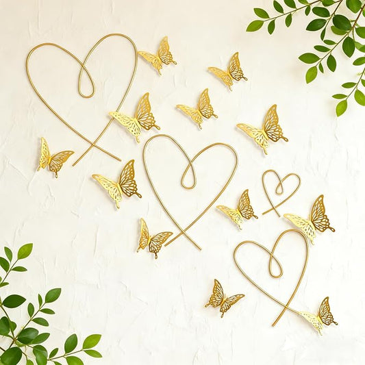YarnieJiajia Gold Metal Wall Art Decor Wire Hearts And Pvc Butterfly Hanging For Living Room Bedroom Dorm Romantic Minimalist Home Decoration Gift For Women