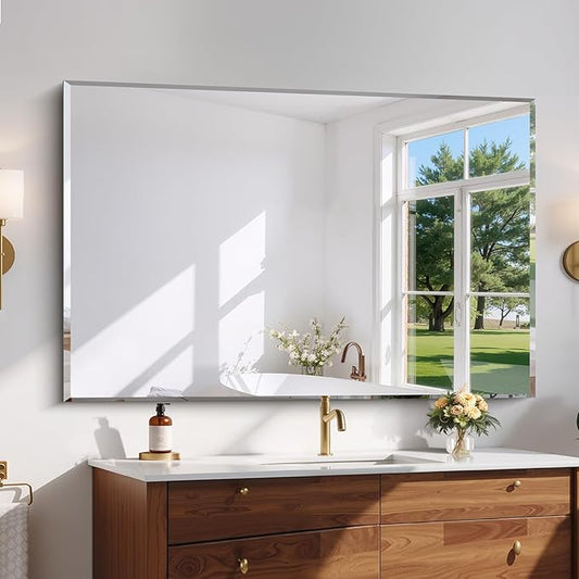 CILIBER Beveled Bathroom Mirror, 36x55 Large Bathroom Mirrors for Over Sink, 3mm Tempered Glass Beveled Frameless Vanity Mirror for Bathroom, Bedroom, Living Room and Entryway