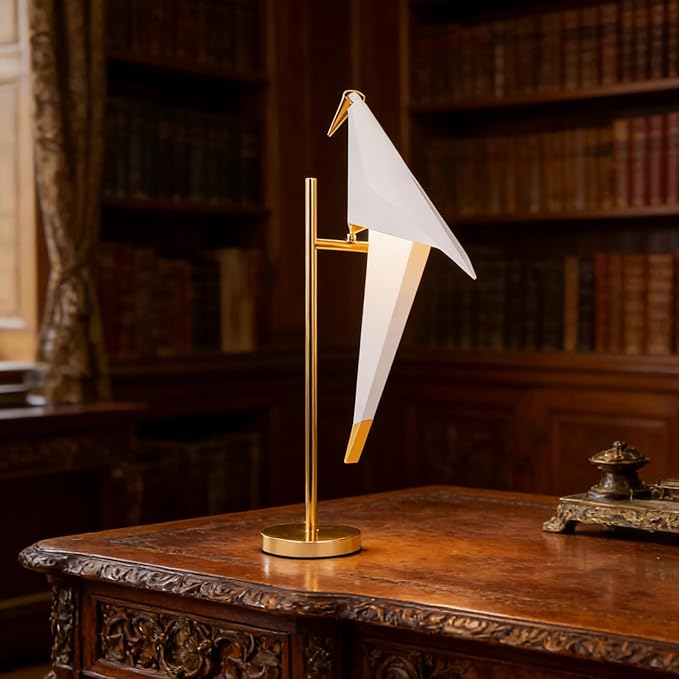 28.5 Inch Modern Bird Table Lamp, Gold Bird Swing Light Fixtures LED Standing Table Lamp for Living Room