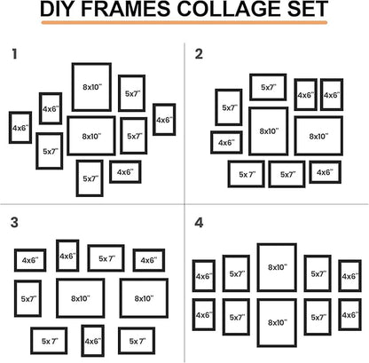 iRahmen Collage Picture Frames Set of 10, Wall Decor for Mounting or Tabletop Display, Family Photo Gallery Frame Set - Multi Sizes Including Two 8x10, Four 5x7, Four 4x6, HD Glass, Wooden, Christmas Red