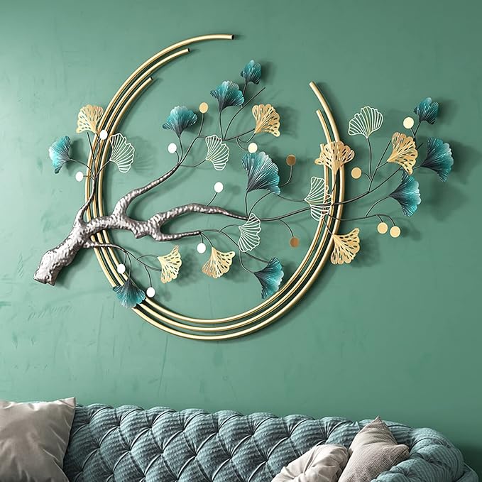 Umbifa Large Metal Wall Decor 52.7 in * 32.7in Ginkgo Leaf 3D Wall Sculpture Metal Wall Art Decor for Living Room Porch Room Bedroom Modern