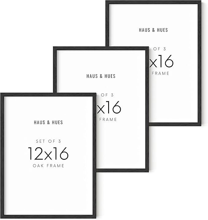 HAUS AND HUES 12x16 Black Oak Frame Set of 3 - Rustic Wooden Poster Holders, Modern Wall Display