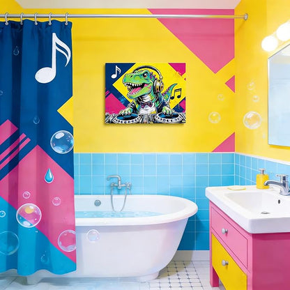 12x16 Pop DJ Dinosaur Canvas Wall Art Prints, Graffiti T-Rex Music Decor with Headphone & Turntable, Colorful Wall Painting for Teen Boy/Kids Bedroom, Child Home Painting Vibrant Hanging Game Poster