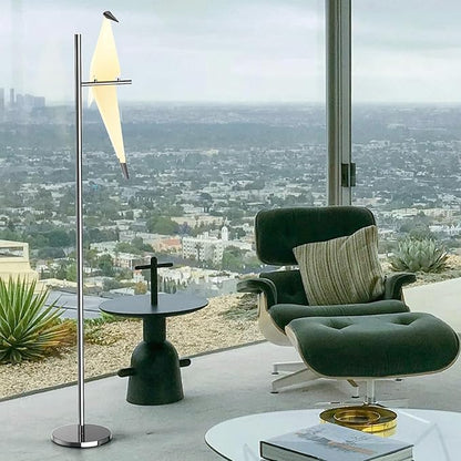 63" Modern Bird Floor Lamp, Silver Crane Bird Swing Floor Light Fixtures for Bedroom Dining Living Room