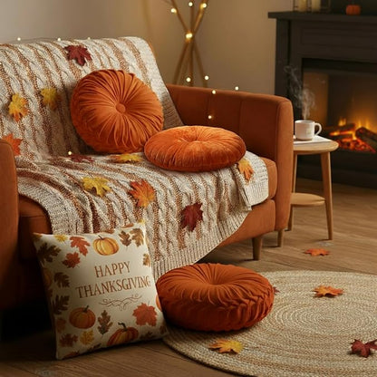 Beeveer 3 Pcs Round Throw Velvet Pillows Classy Accent Pumpkin Throw Pillows 15 Inch Decorative Cushion for Couch Chair Bed Car, 2 Styles(Orange)