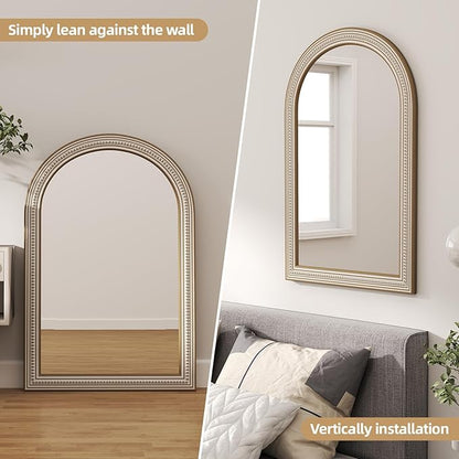 Reflinto 36x24 Inch Rustic Farmhouse Arched Wall Mirror, Distressed Wooden Decorative Mirrors for Bathroom Over Sink, Living Room, Entryway, Hallway