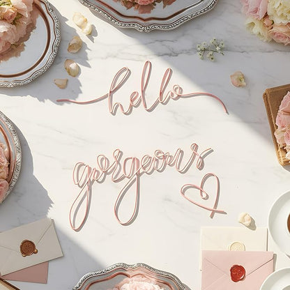 Hicarer Metal Hello Gorgeous Wall Art Minimalist Decor for Bedroom Bathroom Living Room Dressing Room Salon Office Home Decorations Easy to Install Wall Decor(Light Pink,Classic Style)