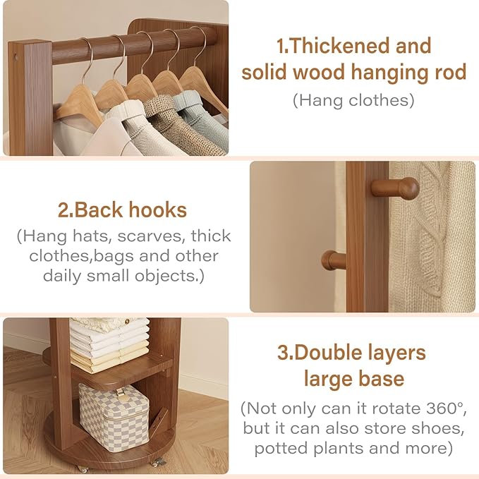 WoodsWhisper Full Length Mirror Coat Rack Solid Wood Floor Mirror 66"x12" Full Length Mirror with Stand Long Mirrors for Bedroom,Living Room (Walnut-Mobile, 66" Lx12 W)
