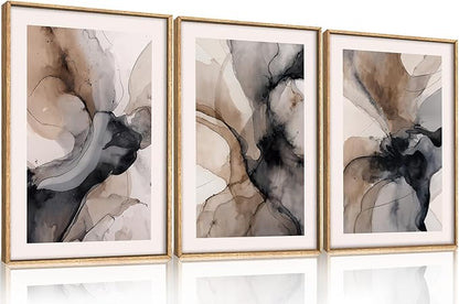 Celestdeco Large Abstract Neutral Framed Canvas Wall Art,Watercolor Black Ink Wall Decor,Modern Beige Brown Prints,Minimalist Line Artwork for Living Room,Bedroom,Dining Room,Office-16 x24 x3
