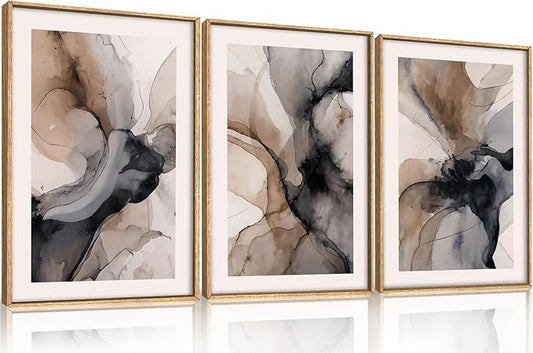 Celestdeco Large Abstract Neutral Framed Canvas Wall Art,Watercolor Black Ink Wall Decor,Modern Beige Brown Prints,Minimalist Line Artwork for Living Room,Bedroom,Dining Room,Office-16 x24 x3