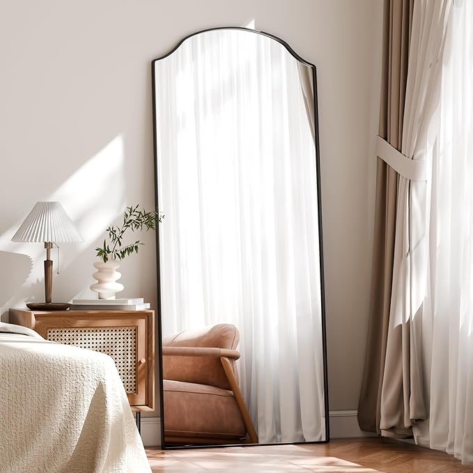 BEAUTYPEAK Full Length Mirror, Full Body Mirrors with Unique Arched Design, 71"x30" Floor Mirror with Aluminum Alloy Frame, Standing Hanging or Leaning for Bedroom and Living Room, Black