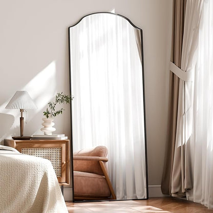 BEAUTYPEAK Full Length Mirror, Full Body Mirrors with Unique Arched Design, 71"x30" Floor Mirror with Aluminum Alloy Frame, Standing Hanging or Leaning for Bedroom and Living Room, Black