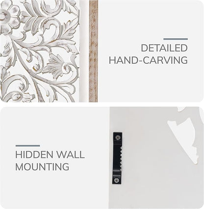 JFY Designs Wall Medallion - Wooden Wall Decor, Hand Carved & Embossed Decorative Wall Sculpture, Boho Farmhouse Wall Art, Perfect for Home, Office or any Living Space