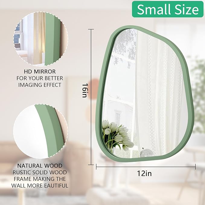 Asymmetrical Mirror for Wall Irregular Accent Wood Frame Modern Unique Wall Mirror Decorative Vanity Bathroom Living Room Bedroom Entryway Hallway Artistic Wavy Mirror Small 16"x12"