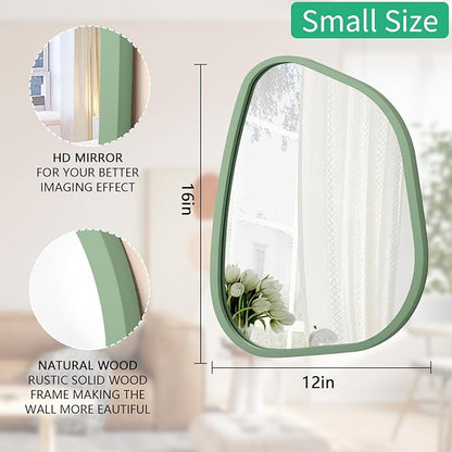 Asymmetrical Mirror for Wall Irregular Accent Wood Frame Modern Unique Wall Mirror Decorative Vanity Bathroom Living Room Bedroom Entryway Hallway Artistic Wavy Mirror Small 16"x12"