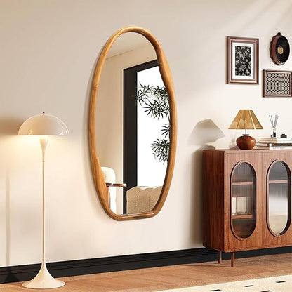 JJUUYOU Wooden Frame Wall Mirror Irregular Mirrors for wall 40"X20" Asymmetrical Decorative Vintage Hanging Mirror for Bathroom Bedroom Living Room Cloakroom Entryway Brown