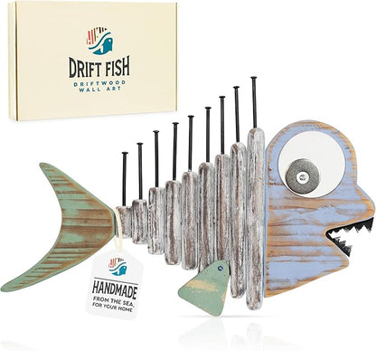 Driftwood Fish Nautical Wall Decor - Handmade Wooden Rustic Coastal Wall Art for Living Room, Bedroom, Office, Bathroom - Ocean Beach Decoration (Mako)