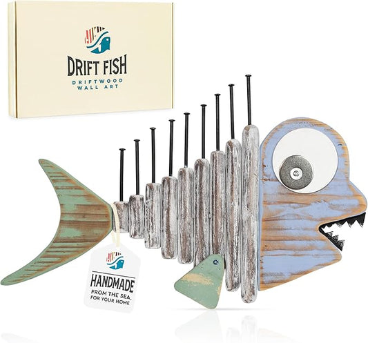 Driftwood Fish Nautical Wall Decor - Handmade Wooden Rustic Coastal Wall Art for Living Room, Bedroom, Office, Bathroom - Ocean Beach Decoration (Mako)