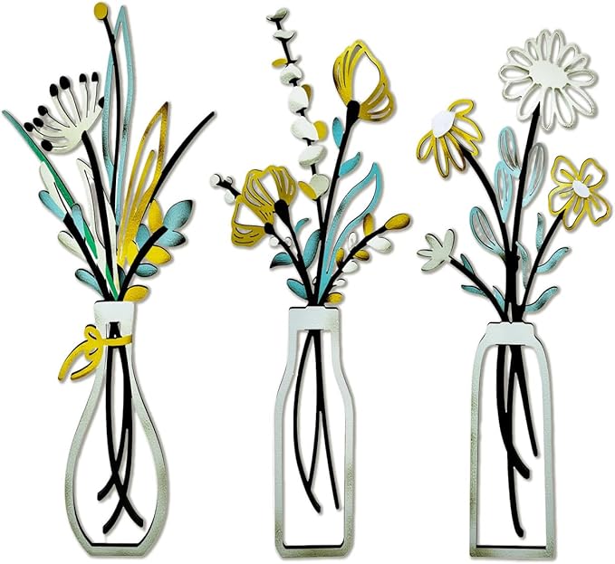 3-Piece Boho Wooden Vase Wall Art: Floral Decor for Modern Farmhouse Living Room, Bedroom & Bathroom