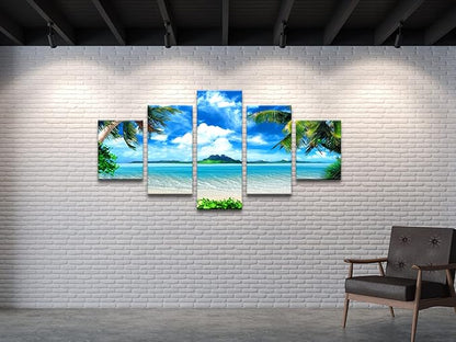 Pyradecor 5 Piece Canvas Prints Wall Art for Living Room Kitchen Home Decorations Large Modern Gallery Wrapped Pretty Landscape Blue Ocean Beach Pictures Paintings Artwork Ready to Hang L
