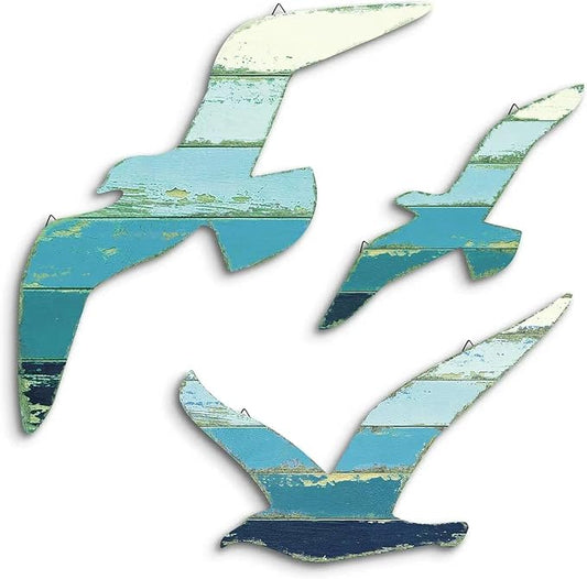 Putuo Decor 3pcs Wood Seagull Wall Decor Beach Wall Hanging Coastal Theme Wall Art Nautical Wall Sculpture Sea Birds Lake House Ocean Decor Vintage Ornaments for Home Bathroom
