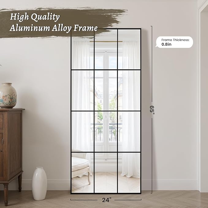 Anpark Windowpane Mirror Full Length 65"x24" Art Pane Wall Mirror Farmhouse Decorative Leaning Hanging Wall Mounted for Bedroom Living Room Entrance