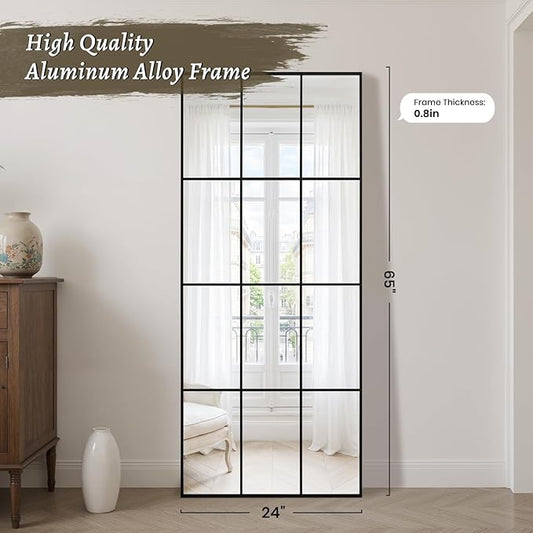 Anpark Windowpane Mirror Full Length 65"x24" Art Pane Wall Mirror Farmhouse Decorative Leaning Hanging Wall Mounted for Bedroom Living Room Entrance