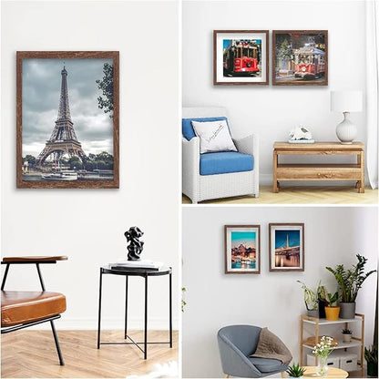 12x12 Picture Frame Set of 6, Display Pictures 8x8 with Mat or 12x12 Without Mat for Wall Mounting,Rustic Brown