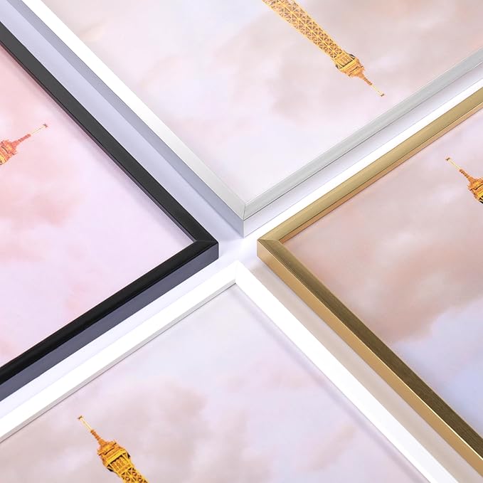 upsimples 4x6 Picture Frame Set of 3, Made of High Definition Glass for 4 x 6 Gold Frames, Wall and Tabletop Display Thin Border Photo Frame for Home Décor