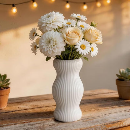 Ceramic Vase, White Modern Vase for Home Decor, White Round Vases, Boho Dried Flower Vase for Centerpieces, 9 Inch Decorative Vases for Wedding, Table, Party, Living Room, Office, Bedroom