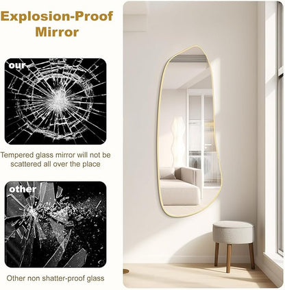 WallBeyond Irregular Wall Mirror, Asymmetrical Mirror Wall Mounted with Gold Framed for Living Room, Bathroom, Bedroom, Entryway Wall Decor, 46"×18", Gold