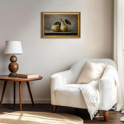 WZGZXU Vintage Gold Framed Wall Art Fruit Wall Decor Pear Canvas Art Still Life Pictures Antique Paintings Cottage Prints For Living Room Kitchen 16x24in