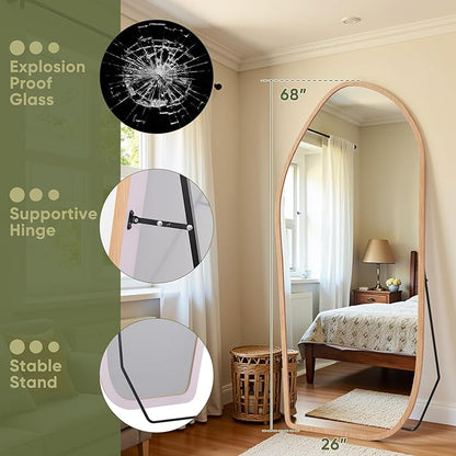 Suidia Full Length Mirror, Oversized Floor Mirror with Solid Wood Frame, Large Standing Mirror for Bedroom Living Room, Wood Art Style, Light Walnut, 74" L x 32" W