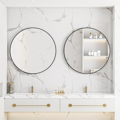 Itrue 36 Inch Black Round Mirror for Bathroom, HD Glass Circle Wall Mirror with Brushed Metal Anti-Rust Frame, Modern Decorative Mirror for Living Room, Bedroom, Entryway, Easy Install