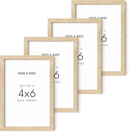 HAUS AND HUES Beige Oak Wood 4x6 Picture Frame - Modern Wood Wall Art Display - Lightweight 4x6 Frame for Art Prints, Photos, Posters - Ready-to-Hang Vertically & Horizontally (Set of 4)
