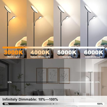 Floor Lamp-42W/4200LM Super Bright Floor Lamp,Dimmable 2-in-1 LED Floor Lamp for Bedroom,Torchiere Floor Lamps with Remote & Touch Control,69" Tall Standing Lamp for Living Room,Office,Reading,Black