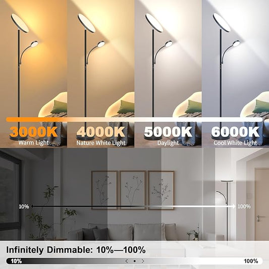 Floor Lamp-42W/4200LM Super Bright Floor Lamp,Dimmable 2-in-1 LED Floor Lamp for Bedroom,Torchiere Floor Lamps with Remote & Touch Control,69" Tall Standing Lamp for Living Room,Office,Reading,Black