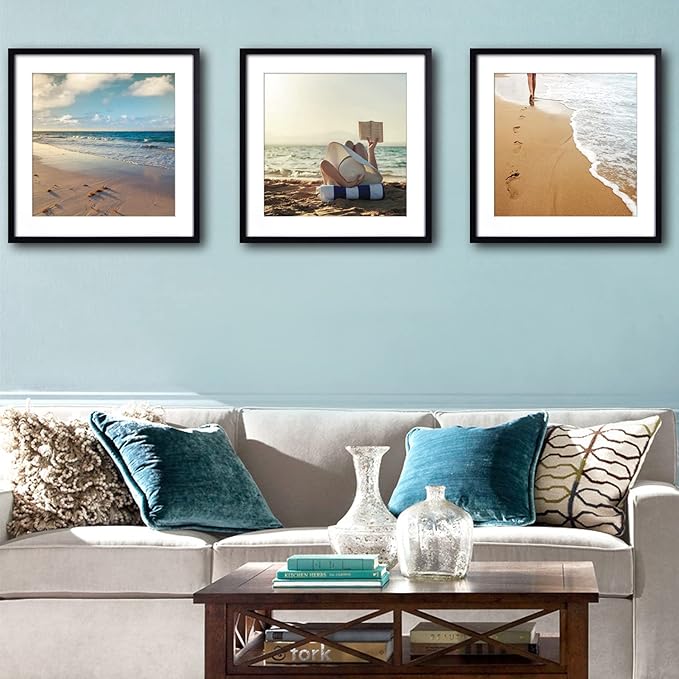 Yaetm 16x16 Picture Frame Black Set of 3, Square 16x16 Frame Displays 12x12 with Mat or 16 x 16 without Mat, Gallery Wall Frames for Wall Mounting (3 Pack, Black)
