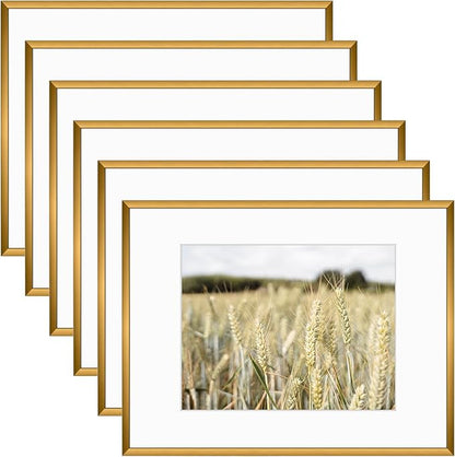 Golden State Art, Gallery Wall Frame Set of 6 - Bronze 12x16 Aluminum Photo Frames with Mat for 8.5x11 Pictures - 12 x 16 inch Metal Frame with Real Glass Cover - Elegant Home or Office Decor