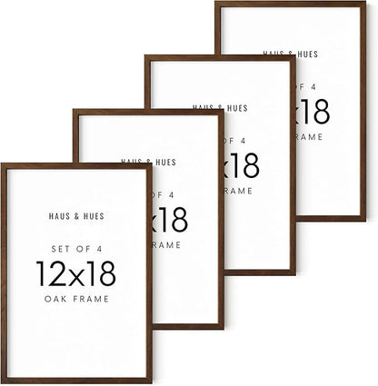 HAUS AND HUES 12x18 Walnut Oak Frame Set of 4 - Wooden Poster Holders, Rustic Gallery Wall Display