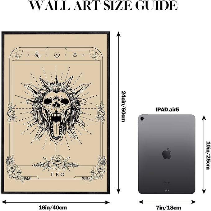 SERIMINO Witchy Framed Wall Art, Leo Tarot Canvas Prints Paintings, Horoscope Dark Academia Home Decor Aesthetic, 16x24inch Gothic Wall Decor for Room