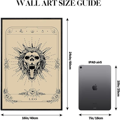 SERIMINO Witchy Framed Wall Art, Leo Tarot Canvas Prints Paintings, Horoscope Dark Academia Home Decor Aesthetic, 16x24inch Gothic Wall Decor for Room