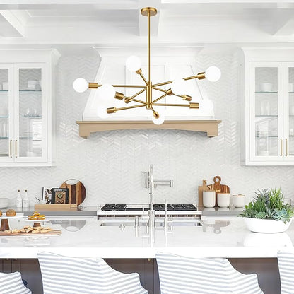 10.9"-52.3" Height Adjustable Sputnik Chandeliers Dining Room Light Fixture (10-Light, 32-Inch), Modern Brushed Gold Chandelier, Mid Century Modern Chandeliers for Bedroom Kitchen (Bulbs Not Included)