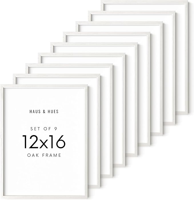 HAUS AND HUES White Oak Wood 12x16 Picture Frames - Set of 9, Contemporary Frames for Posters and Prints