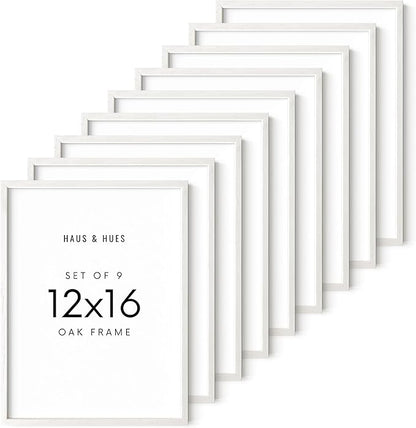 HAUS AND HUES White Oak Wood 12x16 Picture Frames - Set of 9, Contemporary Frames for Posters and Prints